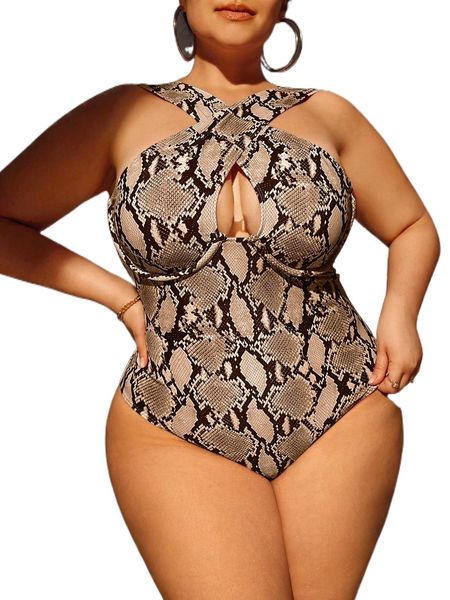plus snakeskin print crisscross one piece swimsuit e7xe#, White;black
plus snakeskin print crisscross one piece swimsuit e7xe#, White;black