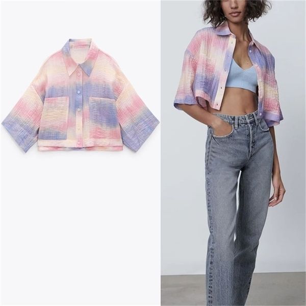 flowy tie dye cropped shirt women vintage short sleeve summer woman fashion front patch pockets casual shirts 210524, White
flowy tie dye cropped shirt women vintage short sleeve summer woman fashion front patch pockets casual shirts 210524, White