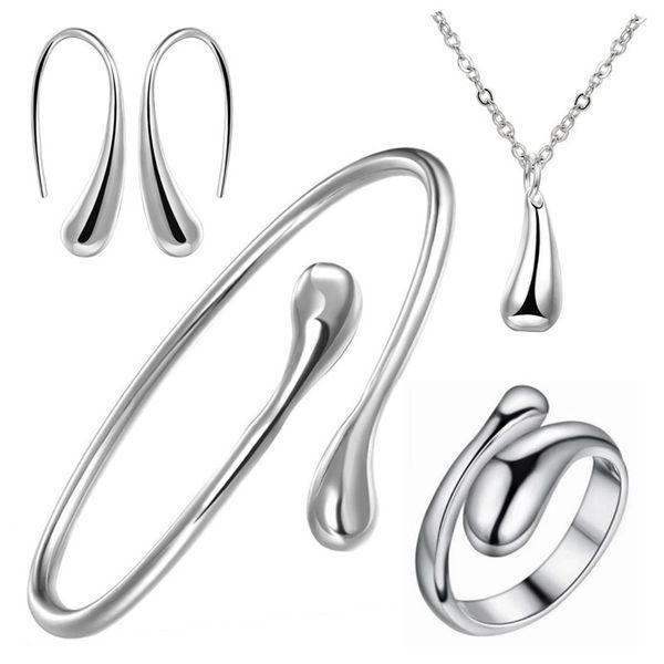 water drop earrings ring bracelet set of four silver jewelry water drop necklace, Black
water drop earrings ring bracelet set of four silver jewelry water drop necklace, Black