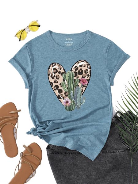 heart and cactus print tee r8u7#, White
heart and cactus print tee r8u7#, White