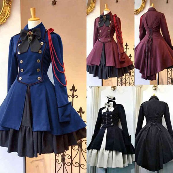 medieval retro gothic black lace up chain bow lolita coat long sleeves ruffle ic lolita dress slim knee length cosplay clot l220714, Black;red
medieval retro gothic black lace up chain bow lolita coat long sleeves ruffle ic lolita dress slim knee length cosplay clot l220714, Black;red