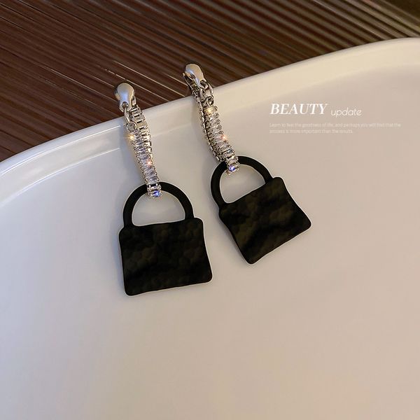 925 silver needle black inlaid zircon handbag earrings korean personalized and temperamental eardrops simple cold style earrings for women, Golden
925 silver needle black inlaid zircon handbag earrings korean personalized and temperamental eardrops simple cold style earrings for women, Golden