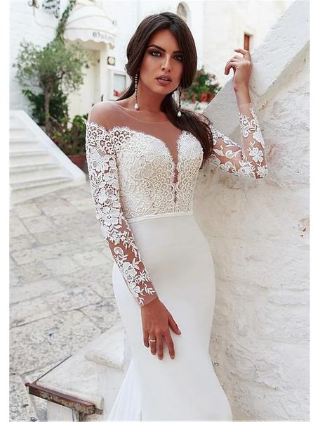 2022 new simple long-sleeved fishtail wedding dress mori u-neck slim fishtail travel pgraphy small trailing soft yarn lace wed dresses vesti, White
2022 new simple long-sleeved fishtail wedding dress mori u-neck slim fishtail travel pgraphy small trailing soft yarn lace wed dresses vesti, White
