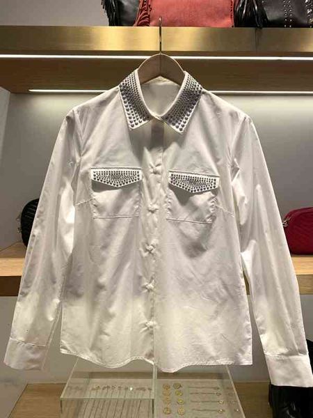 women's polos spring and summer style temperament lapel nail bead straight tube tailoring slim fit versatile shirt women's, White
women's polos spring and summer style temperament lapel nail bead straight tube tailoring slim fit versatile shirt women's, White