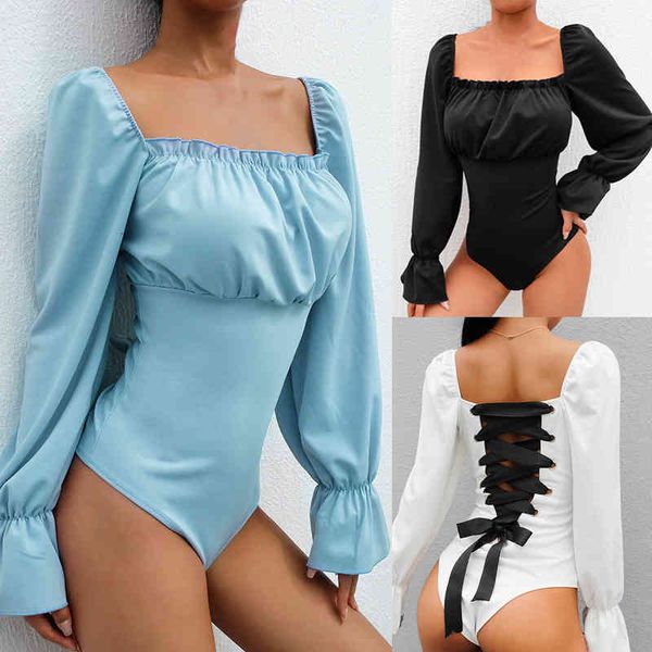 women's t-shirt creative women's back bandage bubble sleeve court style bodysuit c9o5, White
women's t-shirt creative women's back bandage bubble sleeve court style bodysuit c9o5, White