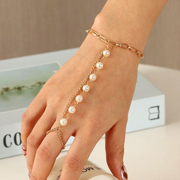 link, chain bohemian pearl braclet women luxury gold metal hand finger jewelry charm bracelets female party fashion, Black
link, chain bohemian pearl braclet women luxury gold metal hand finger jewelry charm bracelets female party fashion, Black