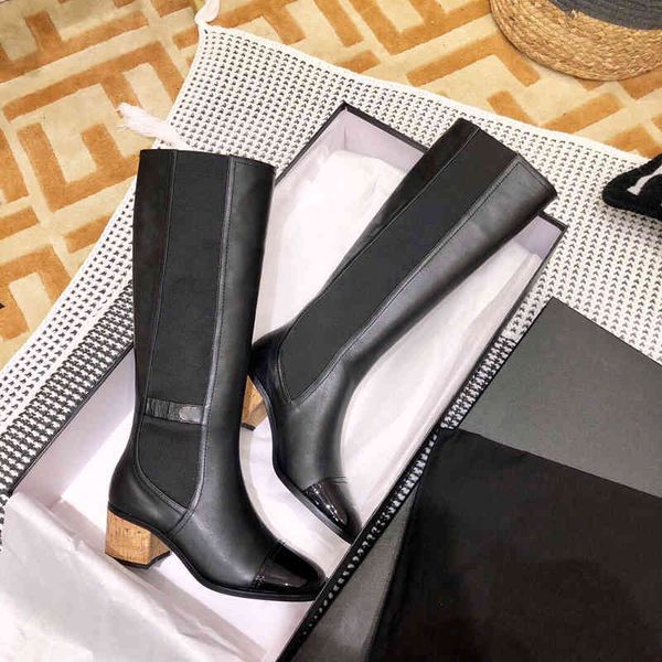 women's leather boots knight boots square high heels round head elastic winter series, Black
women's leather boots knight boots square high heels round head elastic winter series, Black