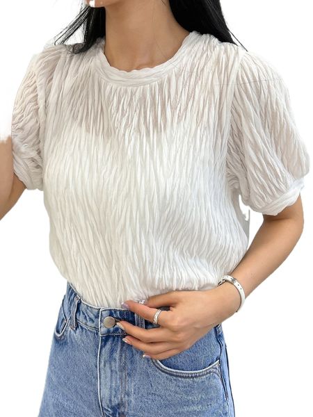 dazy textured puff sleeve tee t4za#, White
dazy textured puff sleeve tee t4za#, White