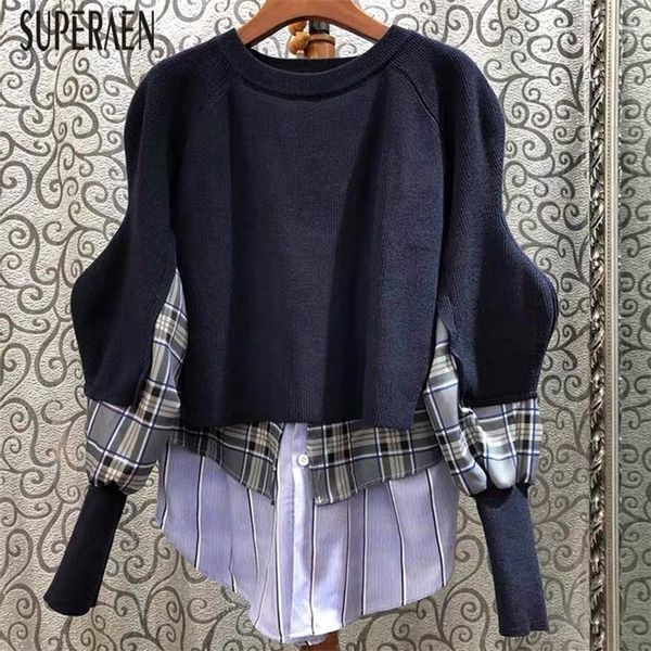 superaen fake two-piece pullovers sweaters female spring and autumn pluz size 2021 new striped plaid stitching sweater female 210203, White;black
superaen fake two-piece pullovers sweaters female spring and autumn pluz size 2021 new striped plaid stitching sweater female 210203, White;black