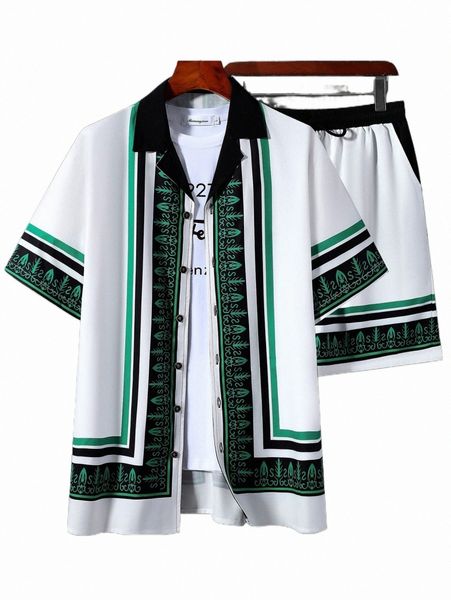 men random striped print shirt & shorts without tee a1fg#, Gray 
men random striped print shirt & shorts without tee a1fg#, Gray