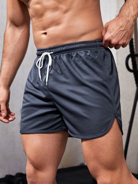men solid drawstring waist sports shorts r5qz#, White;black