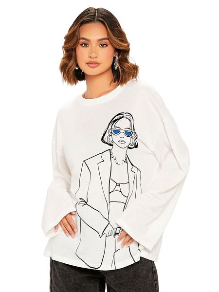 figure graphic drop shoulder tee y4aj#, White 
figure graphic drop shoulder tee y4aj#, White