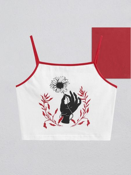 x mountain vintage press floral & hand print contrast binding crop cami a3lu#, White
x mountain vintage press floral & hand print contrast binding crop cami a3lu#, White
