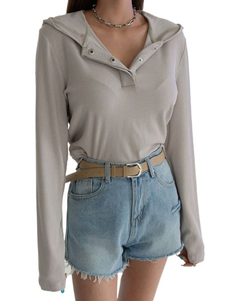 dazy button front ribbed knit tee r9ih#, White