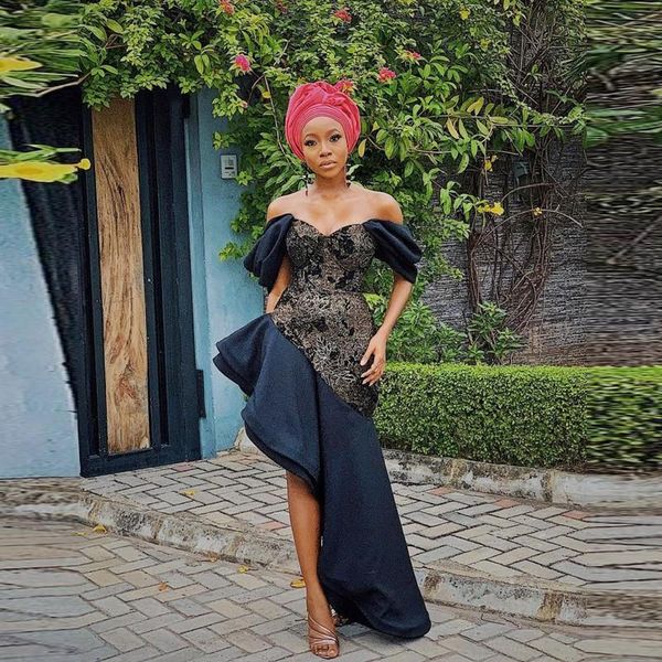 african mermaid prom dresses ruffles handmade applique asymmetrical evening high low women formal gowns off shoulder, Black
african mermaid prom dresses ruffles handmade applique asymmetrical evening high low women formal gowns off shoulder, Black