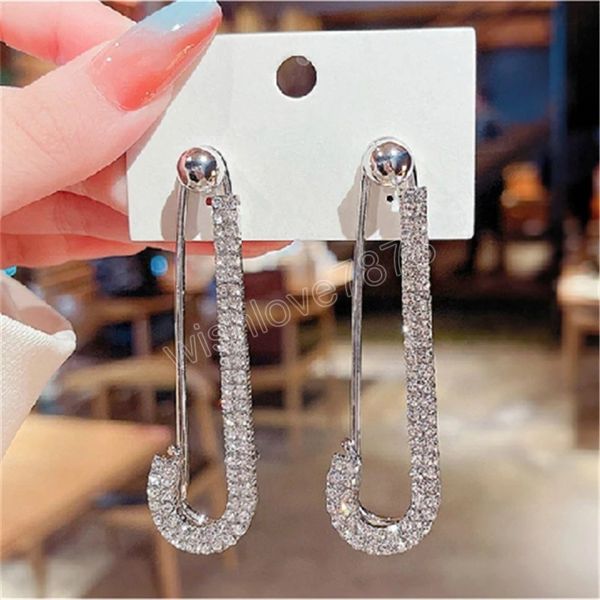 safety pin stud earrings crystal zircon stone earrings for women metal dangle earring jewelry party gifts, Silver
safety pin stud earrings crystal zircon stone earrings for women metal dangle earring jewelry party gifts, Silver