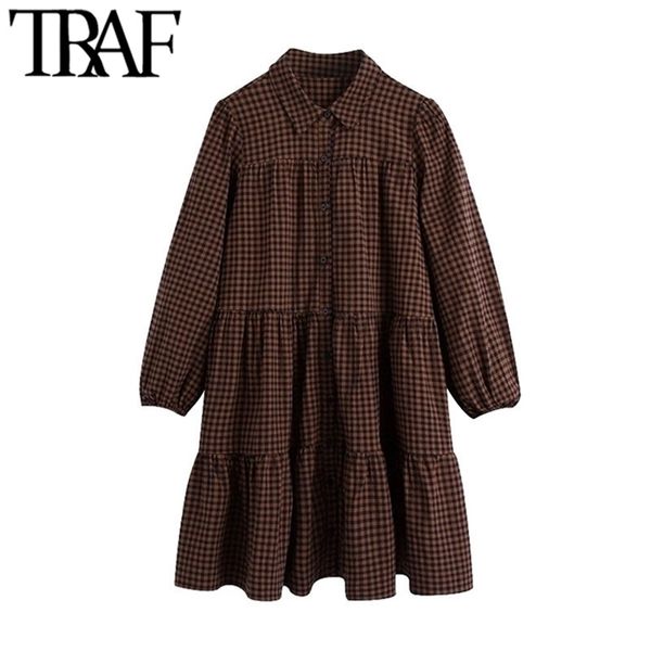 women fashion ruffled check mini dress vintage three quarter sleeve button up plaid female dresses vestidos mujer 210507, Black;gray
women fashion ruffled check mini dress vintage three quarter sleeve button up plaid female dresses vestidos mujer 210507, Black;gray
