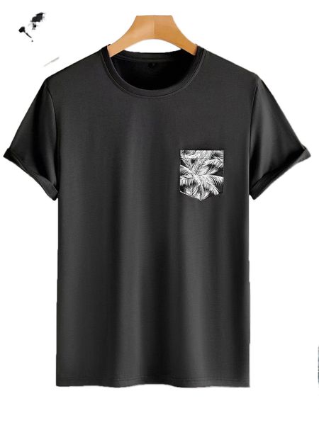 men tropical print patched pocket tee u8hy#, White;black 
men tropical print patched pocket tee u8hy#, White;black