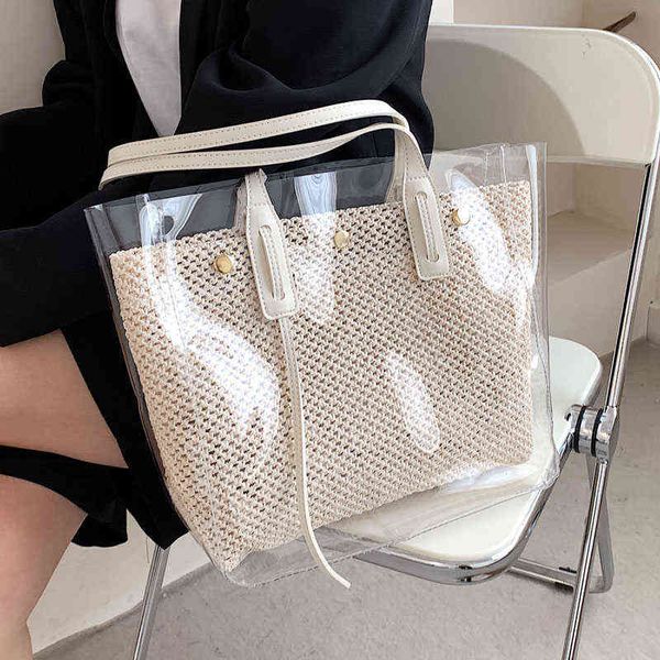 high capacity tote bag women's jelly bags brand transparent straw pvc shoulder bags 2021 summer female luxury handbags and purse g22042
high capacity tote bag women's jelly bags brand transparent straw pvc shoulder bags 2021 summer female luxury handbags and purse g22042