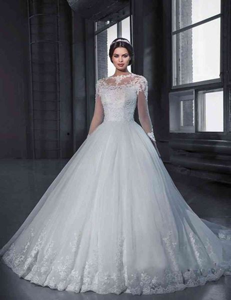 ball gown wedding dresses dress bride wedding collar long sleeve lace tailing show thin, White
ball gown wedding dresses dress bride wedding collar long sleeve lace tailing show thin, White