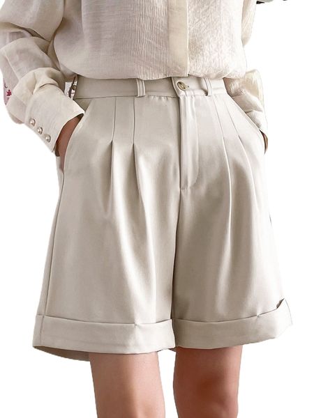 dazy high waist roll up hem shorts j2bv#, White;black 
dazy high waist roll up hem shorts j2bv#, White;black