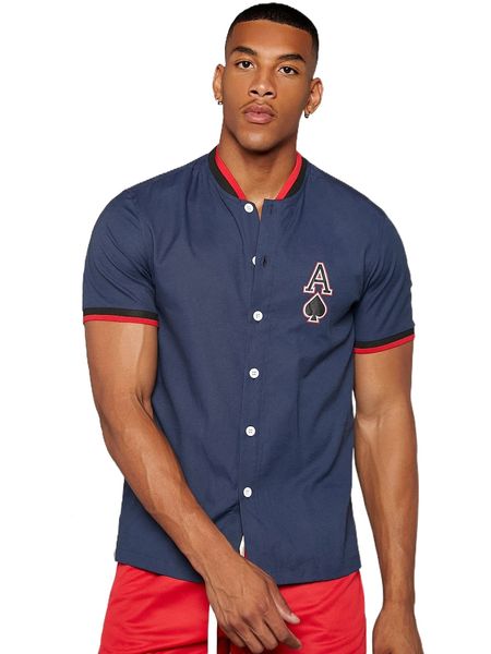 men letter & playing card print striped trim baseball collar shirt w6ti#, White;black
men letter & playing card print striped trim baseball collar shirt w6ti#, White;black