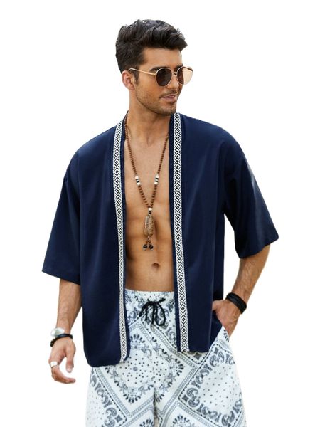 men geo tape panel kimono c2u7#, White;black
