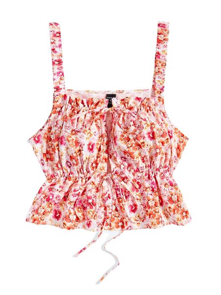 x yin creative studio floral print frill trim knot front peplum cami v2x1#, White
x yin creative studio floral print frill trim knot front peplum cami v2x1#, White