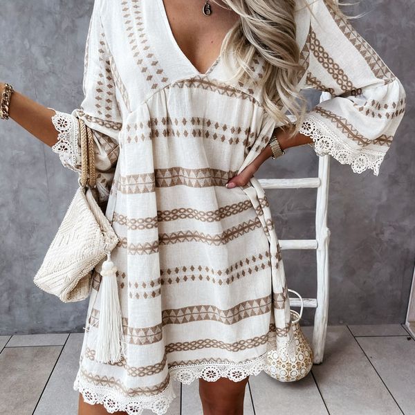 summer women fashion hollow out lace patchwork dress deep v-neck ladies irregular print 3/4 sleeve chic casual mini skirt, Black;gray
summer women fashion hollow out lace patchwork dress deep v-neck ladies irregular print 3/4 sleeve chic casual mini skirt, Black;gray