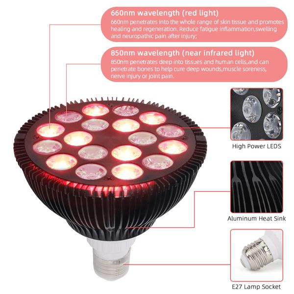 18 leds red light therapy lamp 54w led infrared light therapy device 660nm 850nm for skin and pain relief red led grow bulbs
18 leds red light therapy lamp 54w led infrared light therapy device 660nm 850nm for skin and pain relief red led grow bulbs