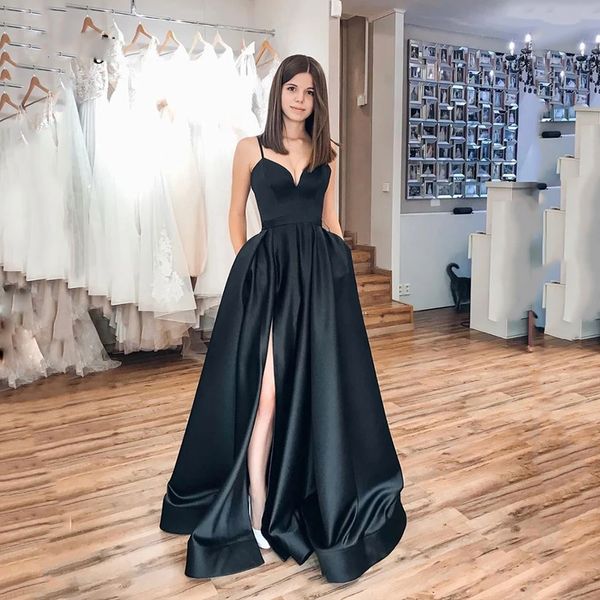 legant black long formal evening dresses long vestidos de fiesta a-line high slit satin simple prom party gowns, Black;red
legant black long formal evening dresses long vestidos de fiesta a-line high slit satin simple prom party gowns, Black;red