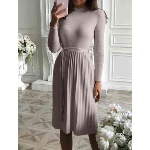 women vintage pleated sashes knitted party dress long sleeve stand collar solid elegant casual a-line dress 2021 winter dress t220804, Black;gray
women vintage pleated sashes knitted party dress long sleeve stand collar solid elegant casual a-line dress 2021 winter dress t220804, Black;gray
