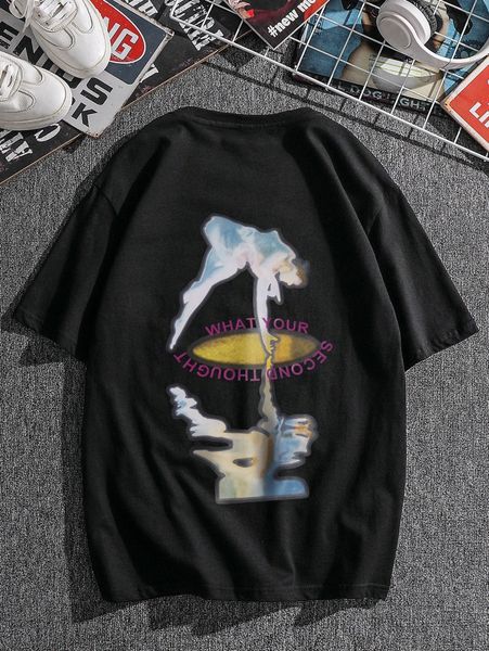 men slogan graphic drop shoulder tee k0vf#, White;black