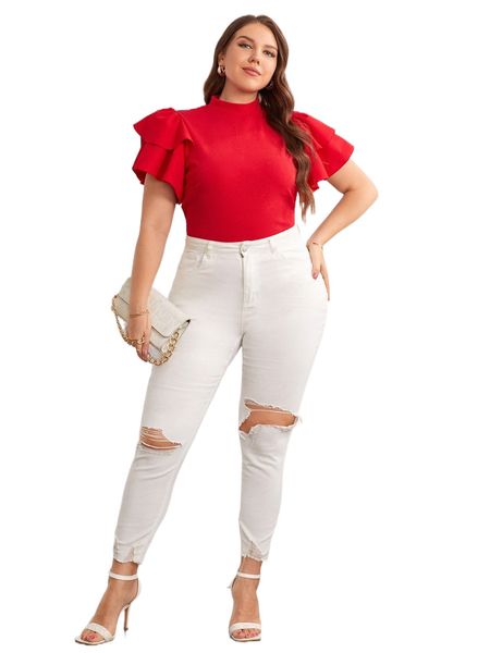 plus mock neck layered sleeve tee v5os#, Black
plus mock neck layered sleeve tee v5os#, Black