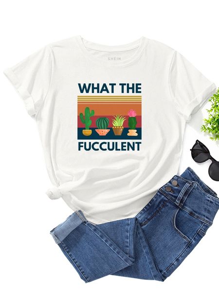 slogan & cactus print tee n0no#, White
