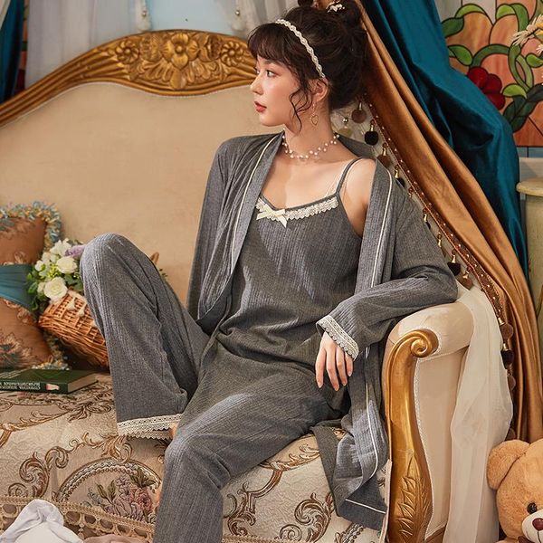 autumn cotton women sleepwear long sleeve v- neck 3 pieces set pajamas loose soft -5xl female pyjamas 6 color, Black;red
autumn cotton women sleepwear long sleeve v- neck 3 pieces set pajamas loose soft -5xl female pyjamas 6 color, Black;red