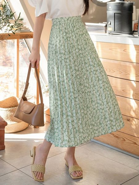dazy ditsy floral pleated skirt 44dx#, Black
