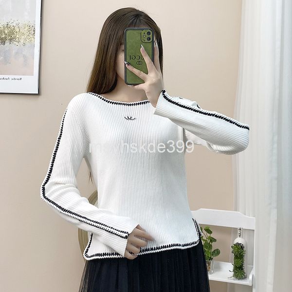 women's knits & tees small fragrance style long sleeve slim and color contrast temperament letter embroidery elegant waist early spring, White
women's knits & tees small fragrance style long sleeve slim and color contrast temperament letter embroidery elegant waist early spring, White