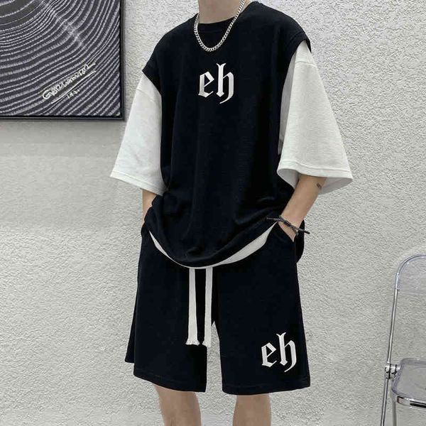 casual sportswear is fashionable and versatile waffle sports suit men's summer fashion brand fake two short sleeved t-shirts shorts one, Gray
casual sportswear is fashionable and versatile waffle sports suit men's summer fashion brand fake two short sleeved t-shirts shorts one, Gray