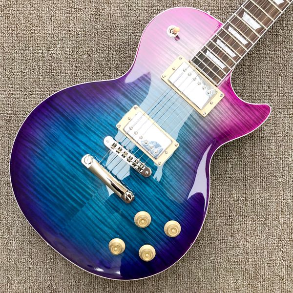 lp electric guitar, rosewood fingerboard, one piece of body and neck, frets binding, tune-o-matic bridge, chrome hardware, blueberry maple 
lp electric guitar, rosewood fingerboard, one piece of body and neck, frets binding, tune-o-matic bridge, chrome hardware, blueberry maple