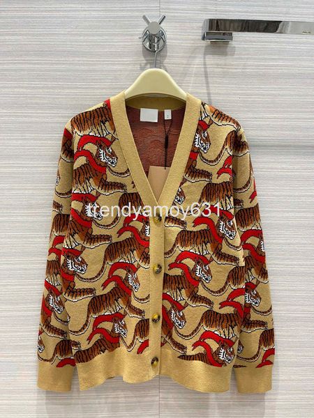 women's knits & tees tiger pattern wool cardigan casual animal jacquard v-neck coat spring and autumn women's high end, White
women's knits & tees tiger pattern wool cardigan casual animal jacquard v-neck coat spring and autumn women's high end, White