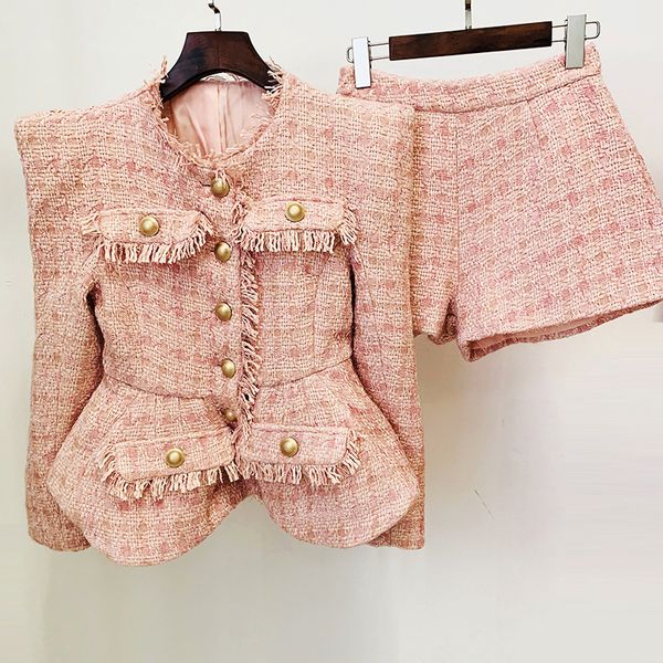 502 2022 milan runway two pieces sets short pants empire tweed pink long sleeve brand same style pants womens clothes oulaidi, White
502 2022 milan runway two pieces sets short pants empire tweed pink long sleeve brand same style pants womens clothes oulaidi, White