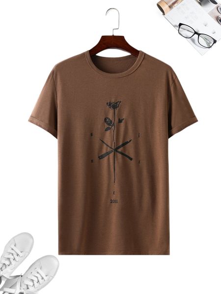 men floral & letter graphic tee u4q9#, White;black
men floral & letter graphic tee u4q9#, White;black