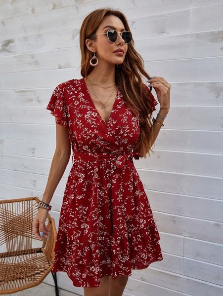 ditsy floral wrap belted a-line dress j2xx#, Black;gray
ditsy floral wrap belted a-line dress j2xx#, Black;gray