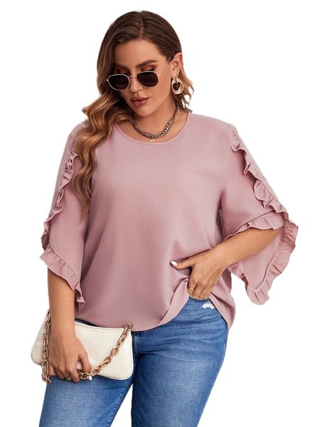 plus ruffle trim petal sleeve blouse w87t#, Black
plus ruffle trim petal sleeve blouse w87t#, Black