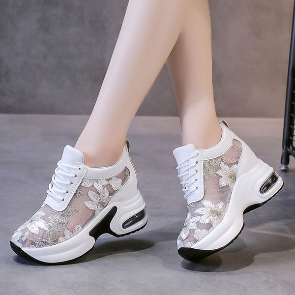 fashion flower embroidered mesh breathable ladies wedge platform sneakers high heels lace-up shoes comfortable height increasing, Black
fashion flower embroidered mesh breathable ladies wedge platform sneakers high heels lace-up shoes comfortable height increasing, Black