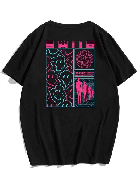 men cartoon and slogan graphic tee z7zs#, White;black 
men cartoon and slogan graphic tee z7zs#, White;black