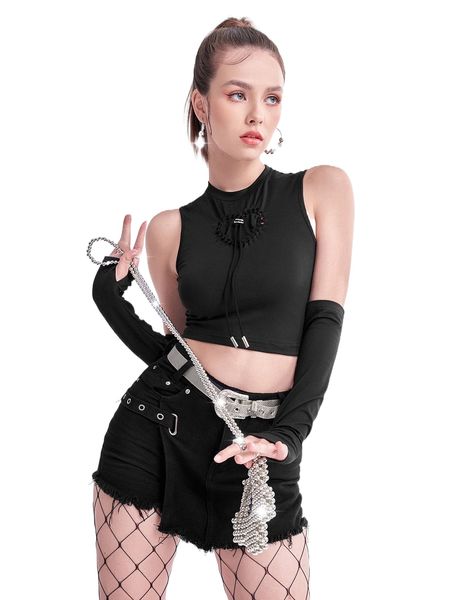 hollow out drawstring tank with arm sleeves t2uv#, White
hollow out drawstring tank with arm sleeves t2uv#, White