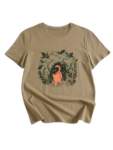 romwe x meg tosi cat print tee v72x#, White 
romwe x meg tosi cat print tee v72x#, White