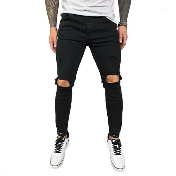 men's ripped jeans length pencil pants tight trim solid color zipper decoration, Blue
men's ripped jeans length pencil pants tight trim solid color zipper decoration, Blue